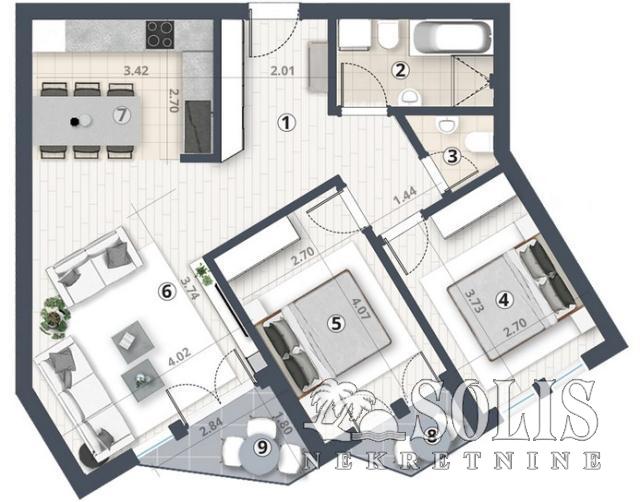 Apartment, Three-room apartment<br>74 m<sup>2</sup>, Podbara