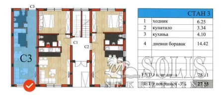 Apartment, Efficiency apartment<br>29 m<sup>2</sup>, Adice