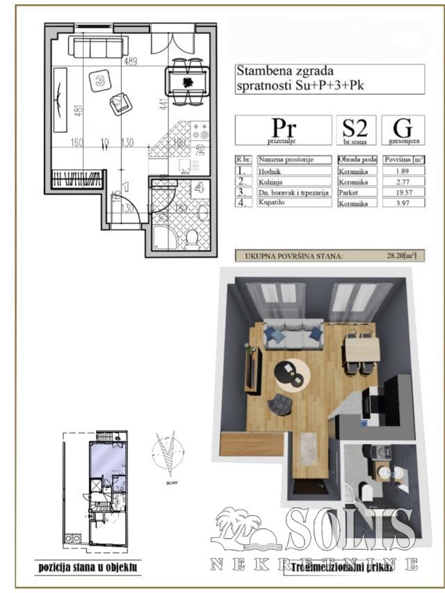 Apartment, Efficiency apartment<br>28 m<sup>2</sup>, Podbara