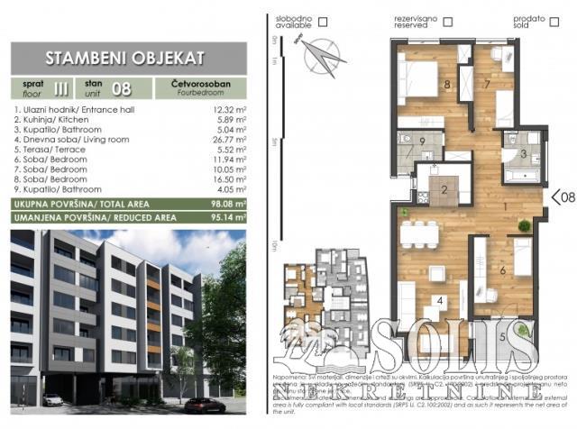 Apartment, Four- room apartment<br>95 m<sup>2</sup>, Grbavica