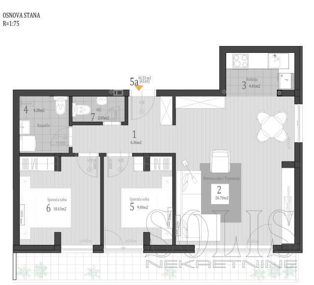Apartment, Three-room apartment<br>62 m<sup>2</sup>, Telep - južni