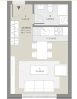Apartment, Efficiency apartment<br>25 m<sup>2</sup>, Telep - severni