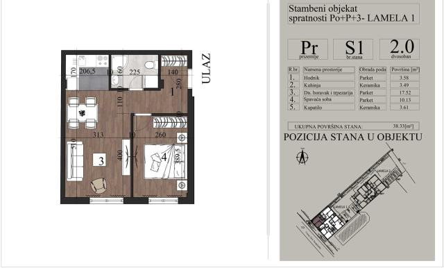 Wohnung, 1.5-Zimmer Wohnung<br>38 m<sup>2</sup>, Somborski bulevar