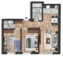 Apartment, Three-room apartment<br>59 m<sup>2</sup>, Somborski bulevar