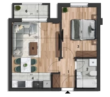 Apartment, Two-room apartment (one bedroom)<br>39 m<sup>2</sup>, Somborski bulevar