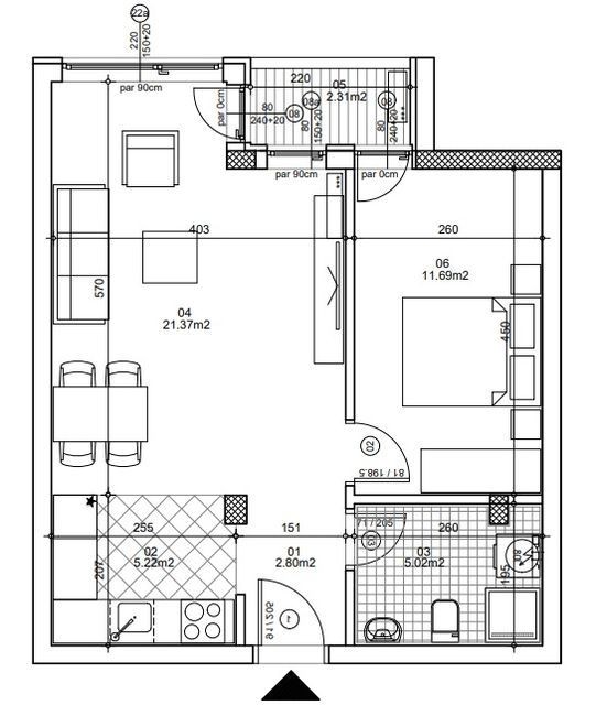 Wohnung, 2-Zimmer Wohnung<br>47 m<sup>2</sup>, Telep - južni