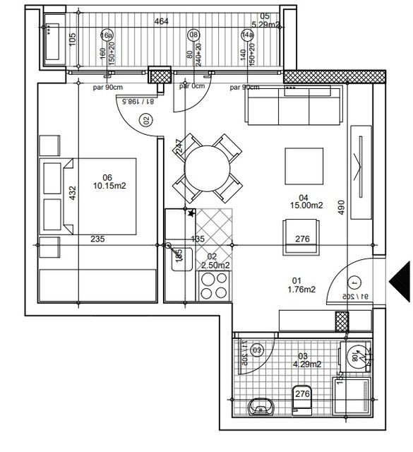 Wohnung, 2-Zimmer Wohnung<br>38 m<sup>2</sup>, Telep - južni