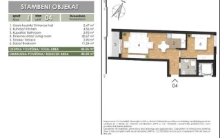 Apartment, Two-room apartment (one bedroom)<br>46 m<sup>2</sup>, Centar Riblja pijaca