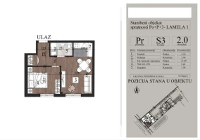 Apartment, Two-room apartment (one bedroom)<br>34 m<sup>2</sup>, Telep - južni