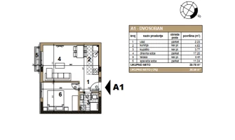 Apartment, One and a half-room apartment<br>40 m<sup>2</sup>, Podbara