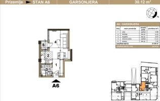 Apartment, Efficiency apartment<br>30 m<sup>2</sup>, Podbara