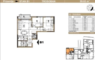 Apartment, Three-room apartment<br>60 m<sup>2</sup>, Podbara