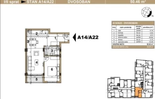 Stan, Dvosoban<br>50 m<sup>2</sup>, Podbara