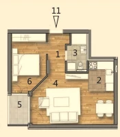 Apartment, Two-room apartment (one bedroom)<br>44 m<sup>2</sup>, Telep - južni