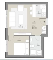 Wohnung, 1.5-Zimmer Wohnung<br>31 m<sup>2</sup>, Telep - južni