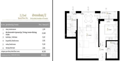 Stan, Dvosoban<br>44 m<sup>2</sup>, Centar