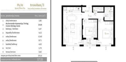 Stan, Trosoban<br>58 m<sup>2</sup>, Centar