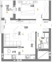 Apartment, Two-room apartment (one bedroom)<br>42 m<sup>2</sup>, Telep - južni