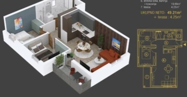 Stan, Trosoban<br>54 m<sup>2</sup>, Alibegovac