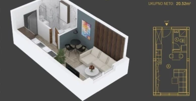 Stan, Garsonjera<br>21 m<sup>2</sup>, Alibegovac