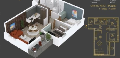 Stan, Trosoban<br>53 m<sup>2</sup>, Alibegovac