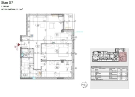 Стан, Трособан<br>72 m<sup>2</sup>, Somborski bulevar